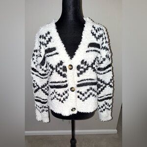 Pink Rose Black and White Cardigan with Nordic Design
